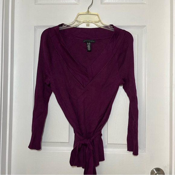Apostrophe Wine V-Neck Sweater with Removable Belt - Picture 1 of 4